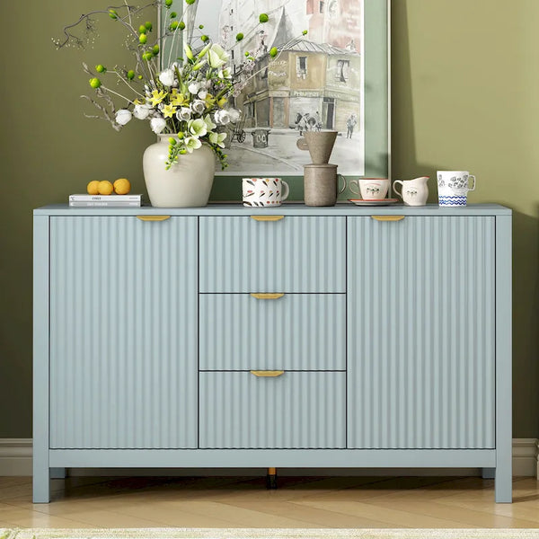 Buffet Sideboard Featuring 3 Adjustable Shelves, 3 Drawers, and Soft Close Doors