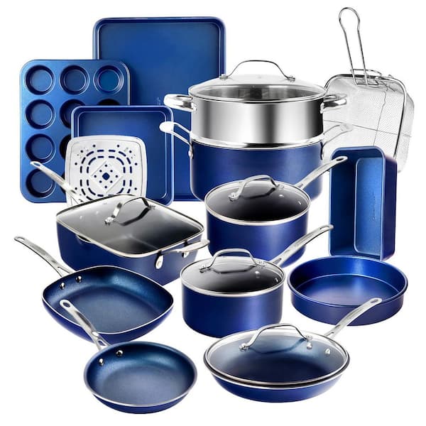 Classic Blue 20-Piece Aluminum Ultra Durable Non Stick Diamond Infused Cookware and Bakeware Set