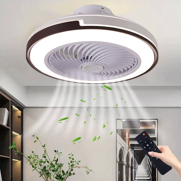 Bedroom Ceiling Fans with Lights, Low Profile Flush Mount, White +Coffee Color