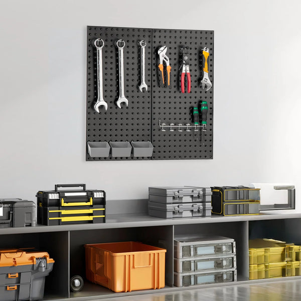 Carbon steel/Polypropylene Socket storage 2 x Metal Pegboard Panels 8 x Yellow Expansion Plugs 8 x M5x 50 Self tapping Screws